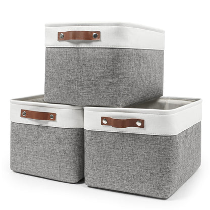 Bagnizer Storage Bins Large Fabric Storage Baskets for Shelves 3 Pack, Decorative Linen Closet Baskets with Handles for Organizing, Shelf, Clothes, Home, Office, 15x11x9.5Inches (Grey&White)