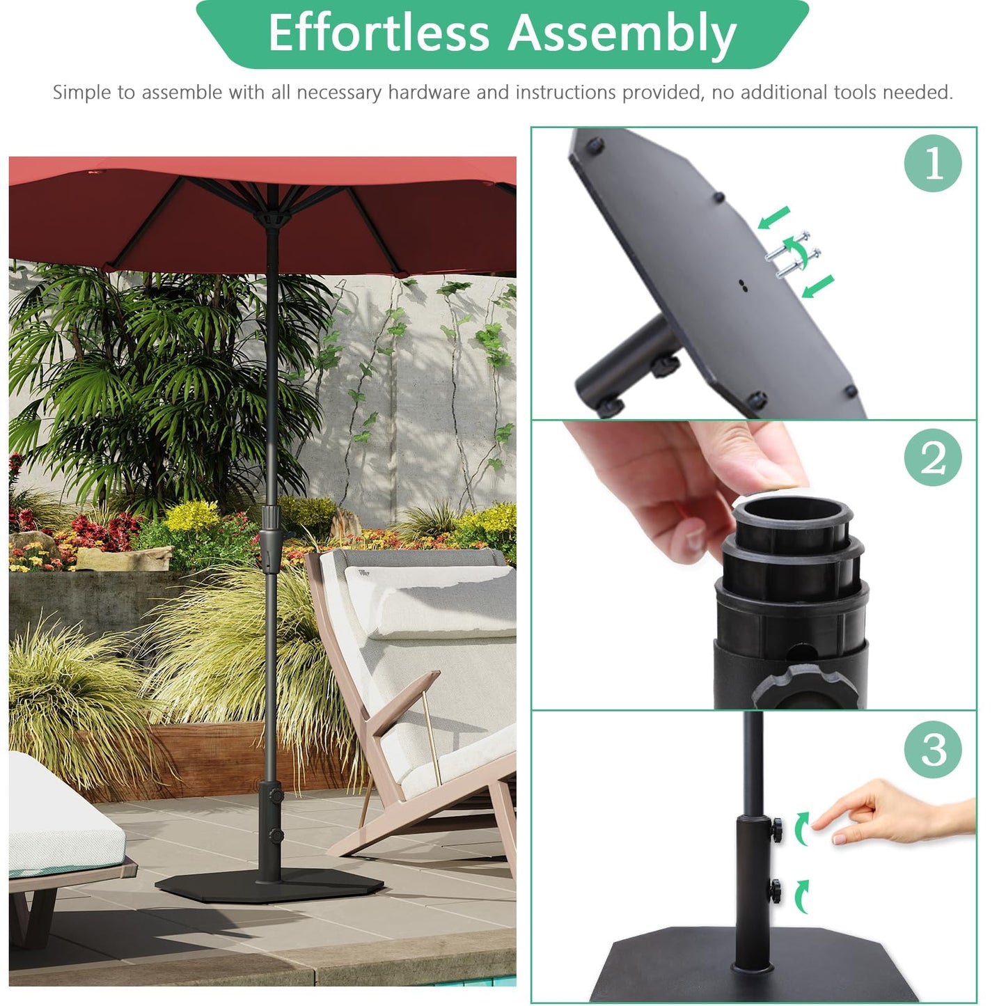 Helios&Hestia 40lbs Square Heavy Duty Outdoor Patio Umbrella Base, Steel Plate Stand Weight with 4 Non-Slip Pads, Fits 7 to 11ft Market Umbrellas, Black
