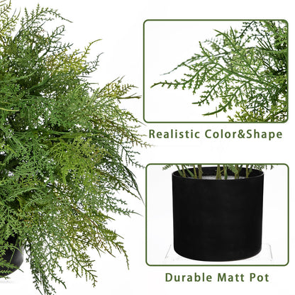 Hollyone 16.9" Artificial Cedar Fern Faux Cedar in Pot Fake Ferns for Outdoors Indoor Large Ferns Faux Potted Plants Greenery Bush for Door Patio Garden Farmhouse Windowsill Office Room Home Decor