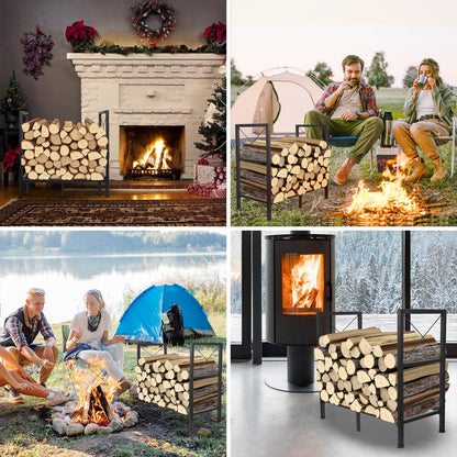 Peyulia Firewood Rack, Heavy Duty Firewood Holder, 2ft Firewood Storage Rack for Indoor Outdoor Log Organization and Storage, Black