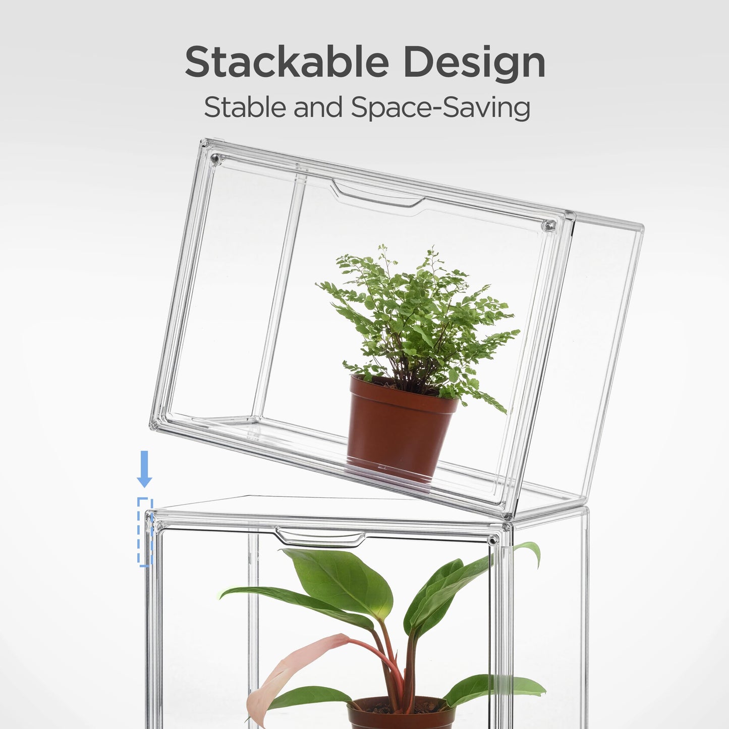 HBlife Mini Greenhouse for Indoor, Clear Stackable Green House with Magnetic Waterproof Door for Small Plants Nursery Germination, Tabletop Portable Greenhouse, 14.1x8.6x10.6 Inch (1 Pack)