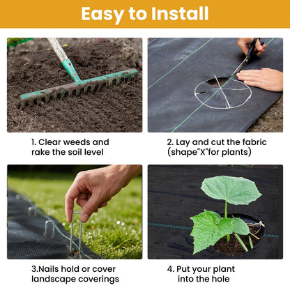 6FT x 300FT Weed Barrier Fabric, 3.2oz Landscape Fabric, Premium Weed Barrier Fabric Heavy Duty with 20 U-Shaped Securing Pegs for Greenhouse Floors, Flower Bed, French Drain, Construction Project