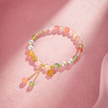 ZHOU LIU FU Sterling Silver Beaded Bracelets for Women Silver Agate Pearl Colorful Gemstone Bead Heart Flower Stretch Bracelet Mom Birthday