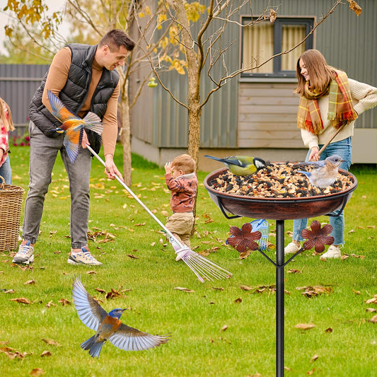 Metal Bird Bath for Outside, Freestanding Birdbaths Bowl Outdoor with Iron Stake, Vintage Spa Birdfeeder Feeder Bowl for Garden Patio Yard Lawn Decor, Easy to Clean