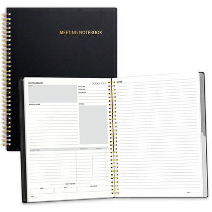SUNEE Half Meeting Half Note - 8.5"x11" Professional Notebooks for Work - 160 Pages, A4 Size Project Planner, Spiral Meeting Agenda/Minutes Organizer for Women Men, Note Taking, Office & Business