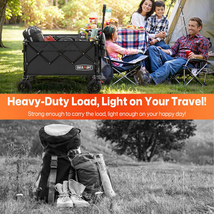 Overmont Ultra-Compact Collapsible Wagon Cart -200L Portable Folding Wagon with All-Terrain Wheels Utility for Beach, Grocery Shopping, Camping, and Gardening – 360lbs Load Capacity Black