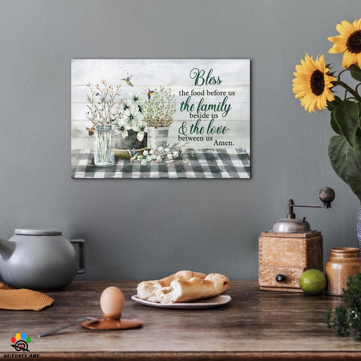 GUTTATY Kitchen Canvas Wall Art - Rustic Farmhouse Kitchen Scene Pictures for Wall Decor, Framed Canvas Print For Dining Room 12x18 Inches