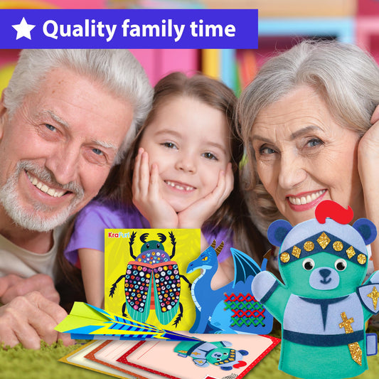 KRAFUN Toddler Art and Craft Kit, Preschool Educational Activities with 10 Envelope Projects - Origami, Puppets, Lacing & Pompoms, Creative DIY Gifts for Boys and Girls Ages 3-5