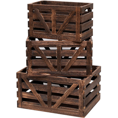 LYDWOO8D Nested Wooden Storage Crates Set of 3 (L,M,S),Farmhouse Decorative Boxes with Handles for Home Organization & Display