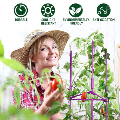 4 Packs Large Tomato Cages for Garden up to 6.5ft Heavy Duty Tomato Plant Trellis with 80 Clips Assembled Plant Support Cages with Adjustable Stake Arms for Vegetables, Climbing Plants (Purple)