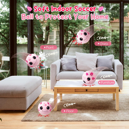 VangeBow Silent Indoor Soccer Balls for Toddlers 1-3, Inflatable Soft Plush Baby Toddler Soccer Ball Toys Gifts for 1 2 3 4 5 Year Old Boy Girl First Birthday Gift (Axolotl, Pump Include)