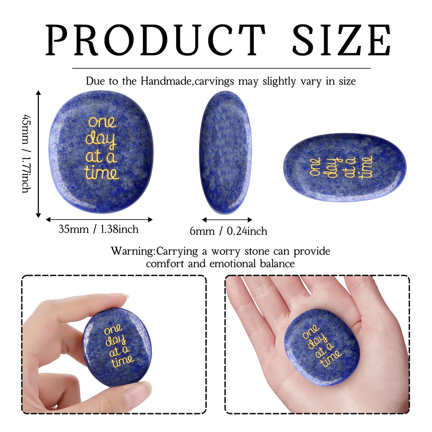 QINJIEJIE One Day at A Time Lapis Lazuli Worry Stone Healing Crystal Thumb Stones Thinking of You Gifts for Anxiety Relief Items You Got This Inspirational for Friend Encouragement Gift for Women Men