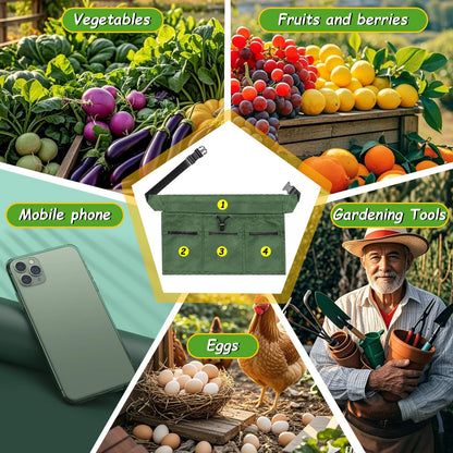 Sxdahran Gardening Apron, 4 Pockets for Harvesting Vegetables Eggs Half Garden Apron Unique Gift Garden Tools Organizer Green