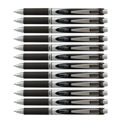 Pentel EnerGel RTX Retractable Liquid Gel Pen, (0.7mm) Medium Line, Metal Tip, Black Ink, Box of 12 (BL77-A)