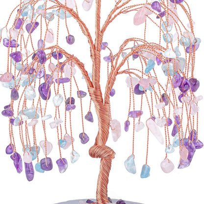 Jovivi Natural Healing Crystals Amethyst/Rose Quartz/Aquamarin Tree Tumbled Gemstone Stones Money Tree, Geode Agate Slices Base Feng Shui Ornaments Home Decoration for Wealth and Luck 5.5"-6.3"