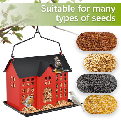 BOCHENTECH Hanging Bird Feeder, Outdoor Bird Feeder, Metal Bird Feeder, 5.6LB with Three Small Individual compartments for Finch Cardinal Chickadee, Large Capacity, Weatherproof and Durable
