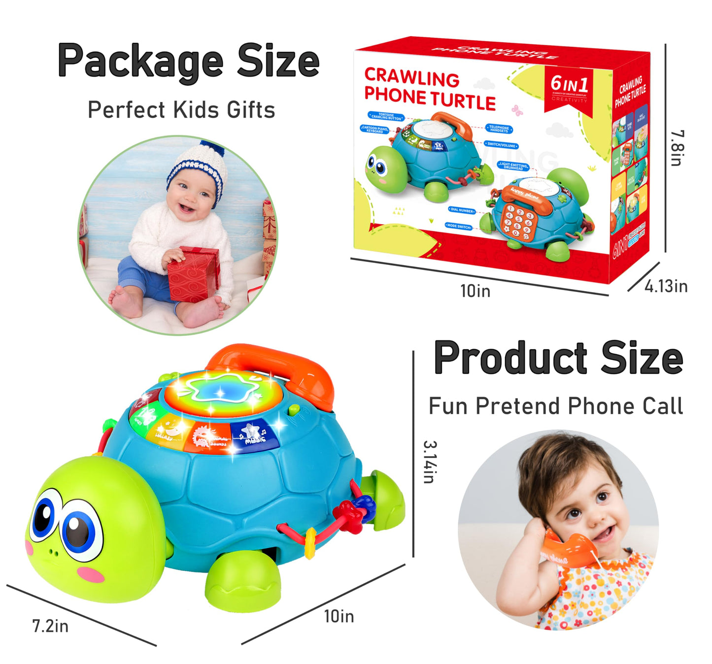 KWYZ Baby Toys 6-12 Months, Musical Turtle Crawling Baby Toys for 12-18 Months, Tummy Time Toys with Light & Sound, Infant Toy 0-3 3-6 6-18M Birthday Gifts for 1 2 Year Old Boy Girl