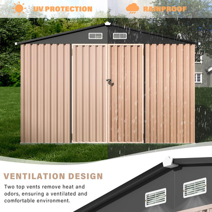 8x6ft Heavy Duty Outdoor Storage Shed, Metal Tool Shelter with Lockable Doors, Air Vents, Large Weatherproof Utility Building for Backyard Patio Lawn – Wind & Rain Resistant, UV Protection