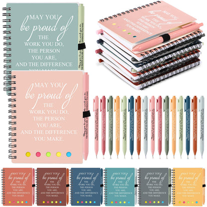 Resurhang 48 Pcs/24 Set Employee Appreciation Gift for Coworkers Staff Teacher Positive A6 Spiral Journal Notebook with Pen for Team Volunteer Week Lab Week(Fresh Color,May You)