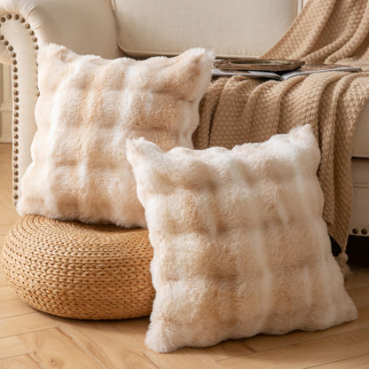 Joyouth Pack of 2 Thick Plush Throw Pillow Covers Fluffy Wave Faux Fur Decorative Cushion Covers Soft Wool Pillowcase for Sofa Couch Livingroom 18x18 Inch White Beige