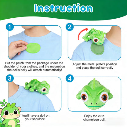 BOKIRZOS Magnetic Shoulder Chameleon Plush Toy, Soft Lizard Stuffed Animal Cosplay Accessory for Kids Teens Adults, Includes Key Ring