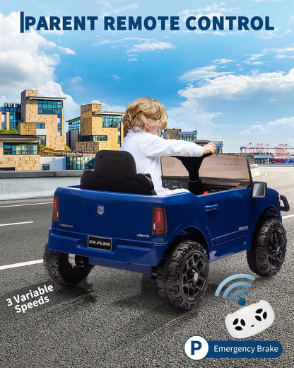 Garvee Kids Ride On Cars, Licensed RAM 12V Electric Ride On Truck Car w/Remote Control, Electric Pickup Car for Toddlers, Spring Suspension, LED Lights, Music, Ride On Toys for Boys Girls