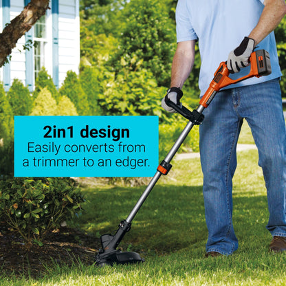 BLACK+DECKER 40V MAX 13 in String Trimmer Edger Cordless with Adjustable Telescoping Pole, 2 in 1 Weed Wacker Lawn Edger, Includes Battery and Charger (LST136)