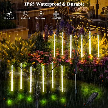 Trunfiste Garden Decor Outdoor Solar Meteor Shower Lights 2Pack 288LED,46" Whimsical Solar Garden Lights with 12 Brighter Tubes,Solar Twinkle Lights Outside for Garden Yard Path Porch Patio Lawn Decor