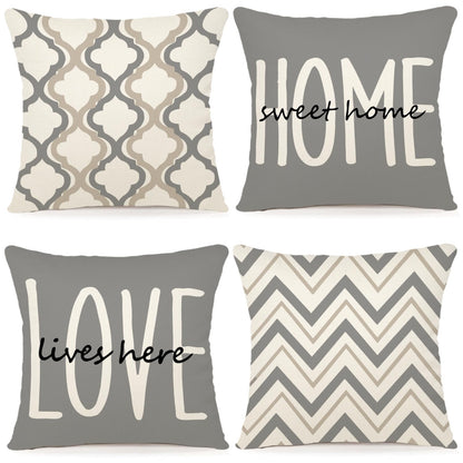YCOLL Farmhouse Throw Pillow Covers 18x18 Set of 4 Rustic Linen Square Decorative Cushion Covers for Couch Sofa Bedroom Home Decor