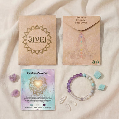 Bivei Emotional Healing Bracelet, Strength Crystal Healing Bracelet 8MM with Amazonite & Clear Quartz & Amethyst - Spiritual Stretch Beaded Jewelry for Women Men Gift