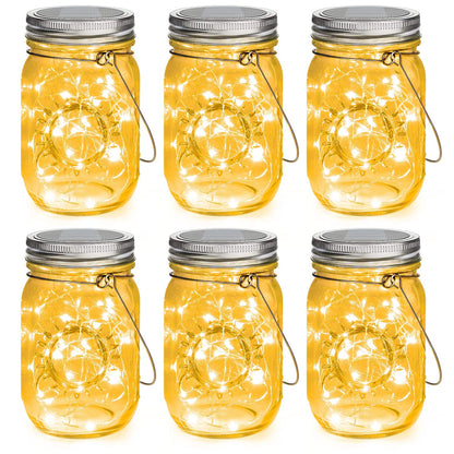 Mlambert Mason Jar Solar Lights -30 LED, 6 Pack Hanging Solar Lanterns Outdoor, Waterproof Fairy Lights for Patio Garden, Warm White