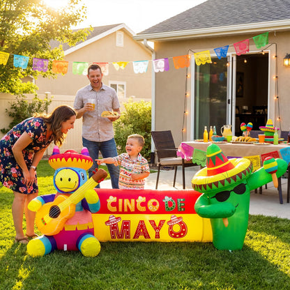 6.5FT Long Cinco De Mayo Inflatables Outdoor Decorations, Guitar Donkey & Maraca Cactus, Mexican Fiesta Blow Up Yard Decor for May 5 Taco Party, Lawn Garden Indoor Outdoor