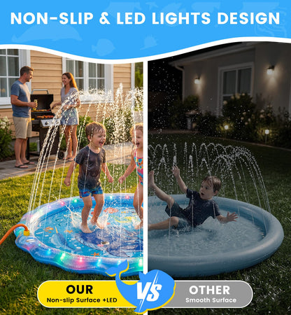 Dsquu LED Glowing Splash Pad Sprinkler for Kids & Dogs, 60" Non-Slip Outdoor Water Toys Toddler Sprinkler Pool Splash Pad/Play Mat,LED Light Boys Girls Yard Sprinkler Pool for Kids