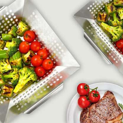 Anveena Grill Baskets 1 Pack Stainless Steel Grilling Basket for Indoor and Outdoor Use, Heavy Duty Vegetables Grill Basket for Veggies and Kabob, Suitable for All Grills, Dishwasher Safe