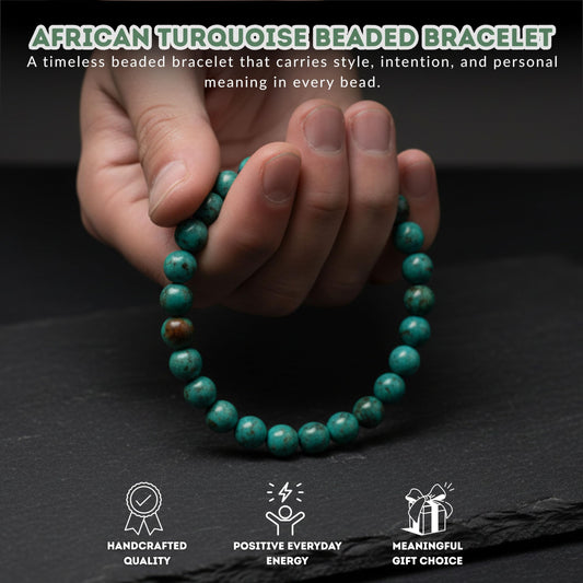 Cherry Tree Collection African Turquoise Beaded Bracelet – Genuine 8mm Gemstone Stretch Bracelet for Men & Women – Handmade Crystal Bracelet - (African Turquoise - M)