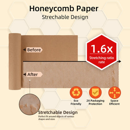 BRIVADO Honeycomb Packing Paper 15"x400' Roll with Fragile & Labeling Stickers, Gloves - Bubble Wrap for Moving,Products & Gifts Wrapping Paper, Recyclable & Biodegradable Cushioning Packing Material