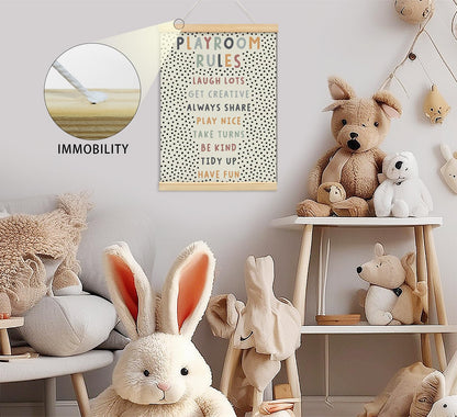 Playroom Kids Tollder Room Wall Decor, Play Room Rules Wall Decor for Kids Play Game Room Bedroom Nursery Home School Playroom Essentials, Canvas Hanging Banner Wood Poster Frameds 12x16 Inch