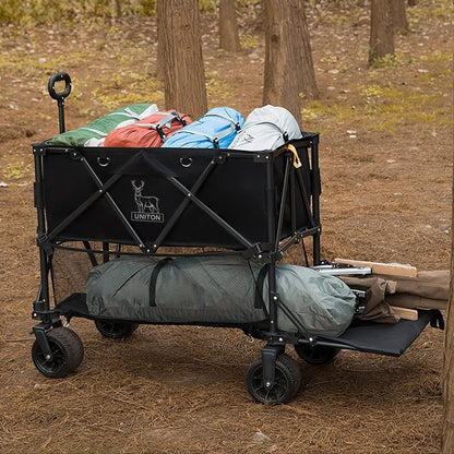 UNITON Double Decker Wagon 600lb Capacity & 400L Collapsible Sports Wagon with Big Wheels 54" Extended Utility Folding Cart for Camping Fishing & Outdoor Use