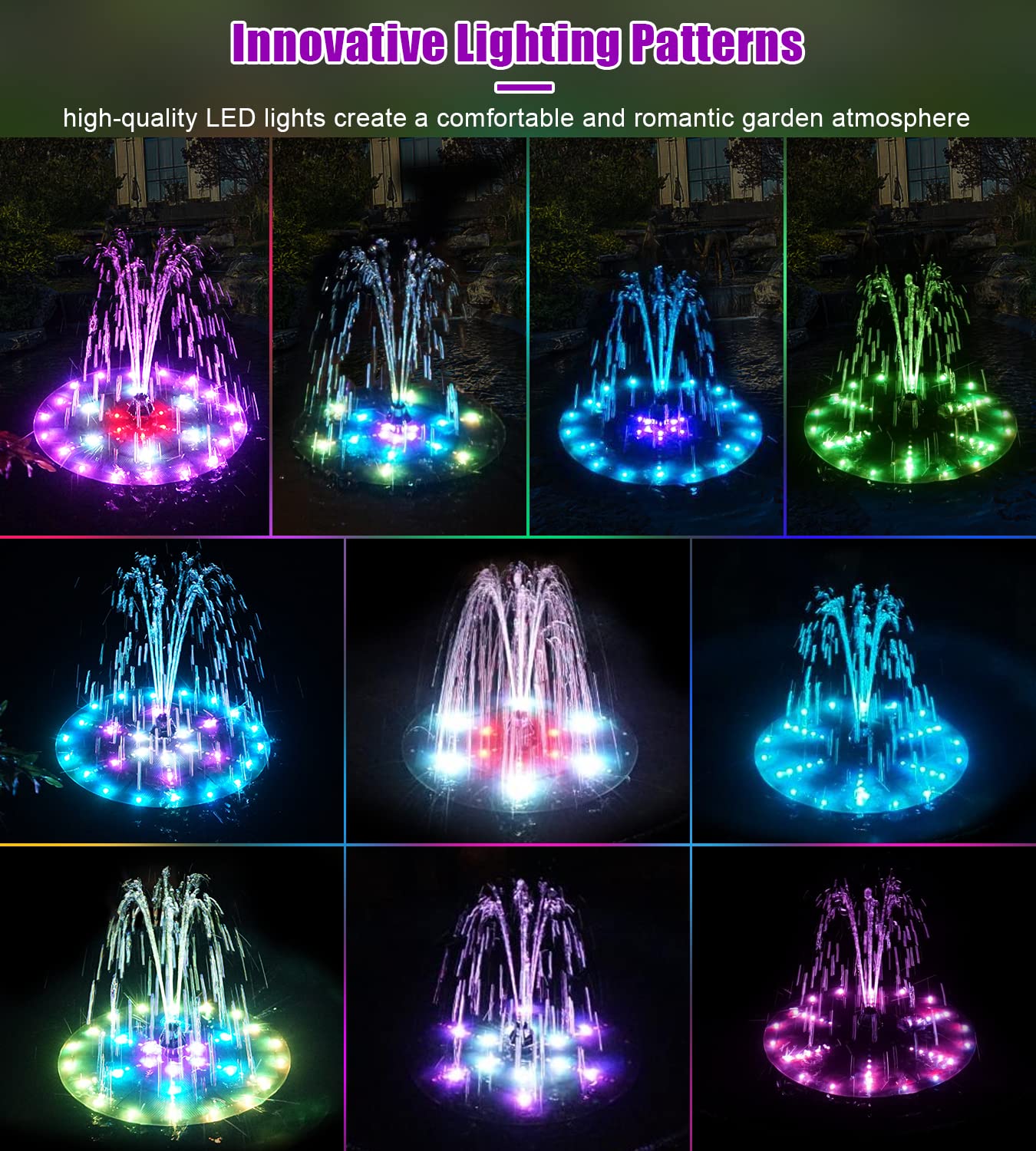 SZMP Solar Fountain 4W Bird Bath Fountains Upgraded 60 LED Lights, Built-in 4000 mAh Battery with 7 Nozzles & 4 Fixers, Solar Water Fountain for Garden, Bird Bath, Pool, Pond, Outdoor