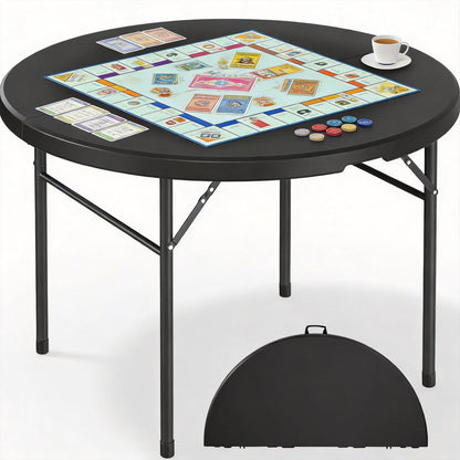 DWVO 48 Inch Folding Table for Outdoor/Indoor, Round Folding Table w/Sturdy Metal Frame, Lightweight Yet Thick Table Top Ideal for Patio Backyard Dining Room Events, Black