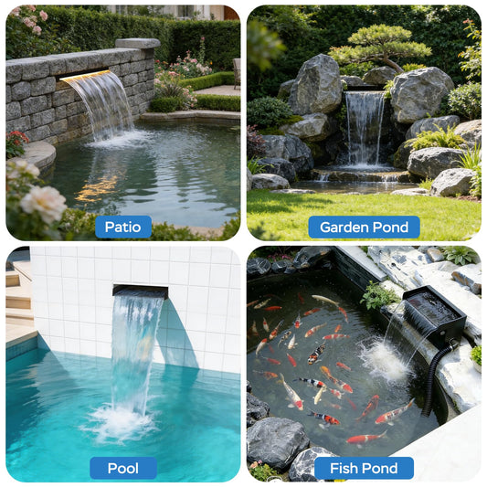 Devopet Pond Waterfall Spillway Kit, 12" Stainless Steel Spillway with Remote Control LED Lights, 660GPH Submersible Water Pump, Outdoor Waterfall Fountain for Water Feature, Garden, Backyard, Pool