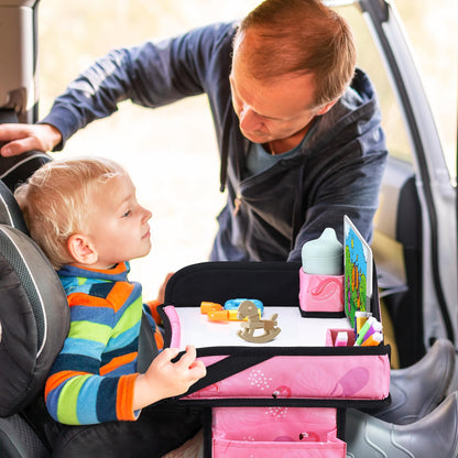 WENRENER Kids Travel Tray, Car Seat Tray for kids Travel, Toddler Road Trip Essentials With Drawing Kit, Toddler Lap Desk Organizer for Car, Carseat Table for Airplane