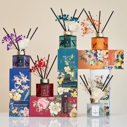 Airkeep Flower Reed Diffusers Set, 5.07 oz Clean Aldehydes Musk Scented Oil Diffuser with 8 Reed Sticks, Home Fragrance Diffuser Gift Set for Bathroom & Office Decor 150ml