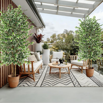 GTIDEA 7ft Ficus Artificial Trees, Tall Faux Trees Indoor with Natural Trunk and Fake Silk Tree Fake Plants for Home Decor Living Room Outdoor Balcony House Office (Included Dried Moss)
