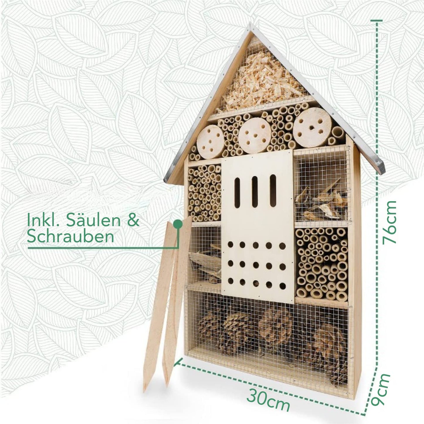 wildlife friend Insect Hotel XXL Standing - bee Hotel with Stand 30 inch, Metal roof - Large Wild bee Hotel - Insect House for Bees, Ladybugs and Butterflies | Insect Hotel kit