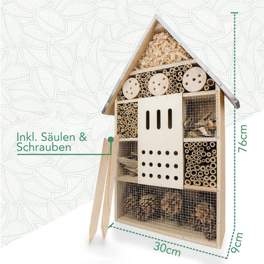 wildlife friend Insect Hotel XXL Standing - bee Hotel with Stand 30 inch, Metal roof - Large Wild bee Hotel - Insect House for Bees, Ladybugs and Butterflies | Insect Hotel kit