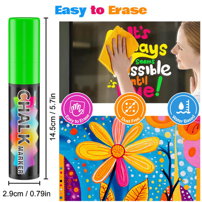 FansArriche Liquid Chalk Markers, 15mm Jumbo Car Window Markers, 8 Pack Erasable Neon Chalk Pens for Chalkboard, Blackboard, Glass, Signs, 3-in-1 Nib