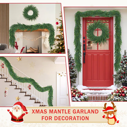 Christmas Cedar Garland for Staircase Real Touch Droopy Bendable Lifelike Faux Xmas Garlands for Decoration Christmas Green Pine Mantle Garland Thanksgiving Table Decorations Outdoor Indoor 72"