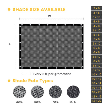 VICLLAX 90% Shade Cloth, 5x8FT Durable Black Mesh Trap with Every 3 FT Grommet, Sun Shade Fabric Netting for for Plants Cover, Greenhouse, Chicken Coop, Barn Kennel, Garden Patio