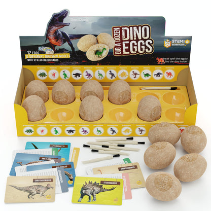 Dan&Darci Dig a Dozen Dino Egg Kit for Kids - Easter Basket Stuffers - Dinosaur Toys Gift 3-12 Year Old - 12 Eggs & Surprise Dinosaurs - Science STEM Activities - Boy Toy Party Gifts for Boys & Girls